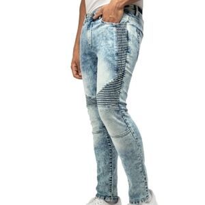 RAW X Men’s Slim Fit Moto Jeans 32x30 Medium Blue Biker Style Denim Pants